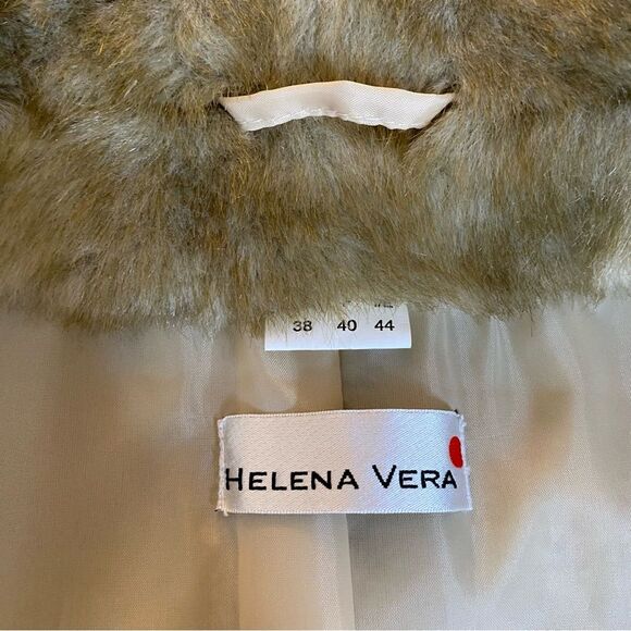 Vintage HELENA VERA Coat Faux Fur V-Neck Pockets European Women M 38 Brown Beige - Picture 4 of 15